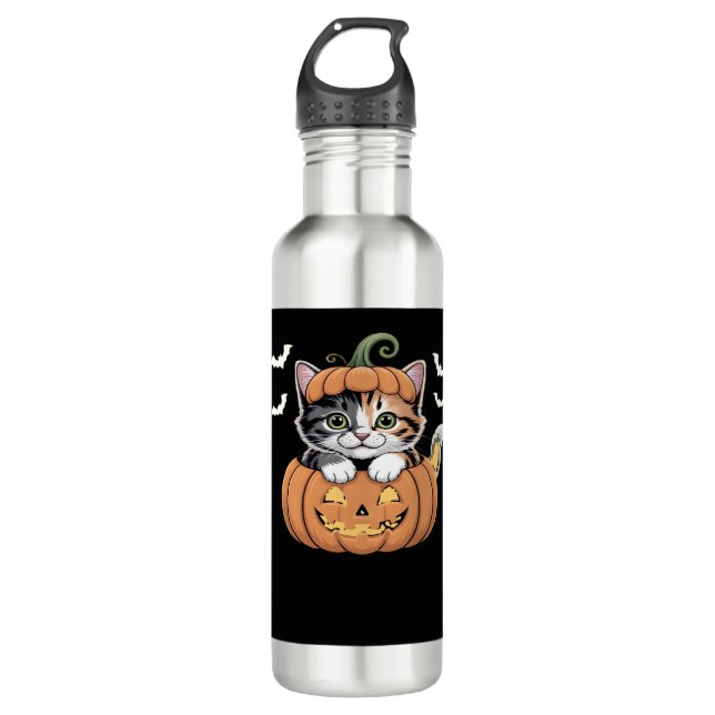 Botella De Agua Gatito de Halloween en una camiseta clásica de cal (Anverso)