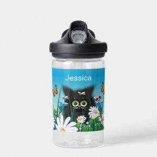 Botella De Agua Gatito dulce y fluido en Daisy Meadow personalizad