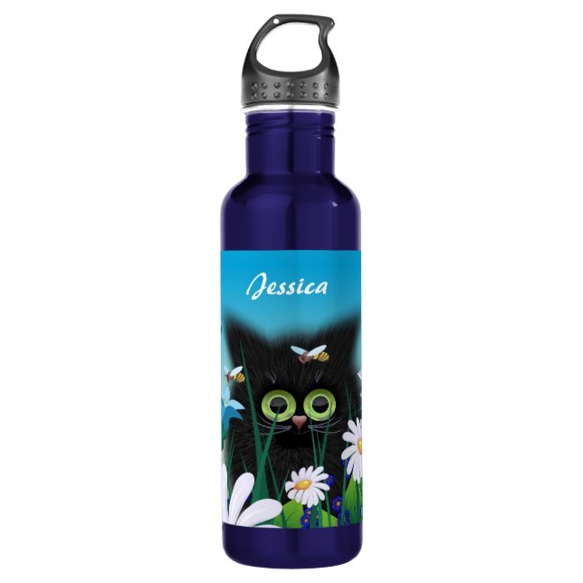Botella De Agua Gatito dulce y fluido en Daisy Meadow personalizad (Anverso)