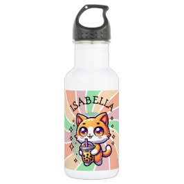 Botella De Agua Gatito kawaii con té de burbuja personalizado