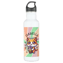 Gatito kawaii con té de burbuja personalizado