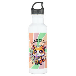Botella De Agua Gatito kawaii con té de burbuja personalizado