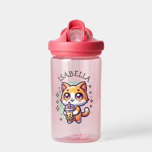 Botella De Agua Gatito kawaii con té de burbuja personalizado