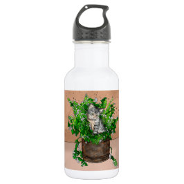 Botella De Agua Gatito lindo personalizado en una olla de café