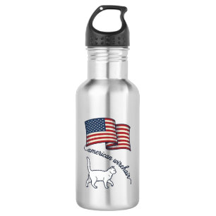 Botella De Agua Gato American Wirehair Patriótico Diseño Vintage_1