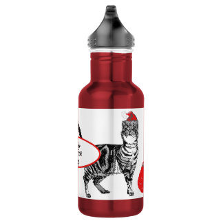 Botella De Agua Gato atigrado Navidad sombrero Santa Gatos Rojo Bl