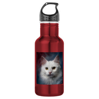 Botella De Agua Gato blanco turco angora rojo azul