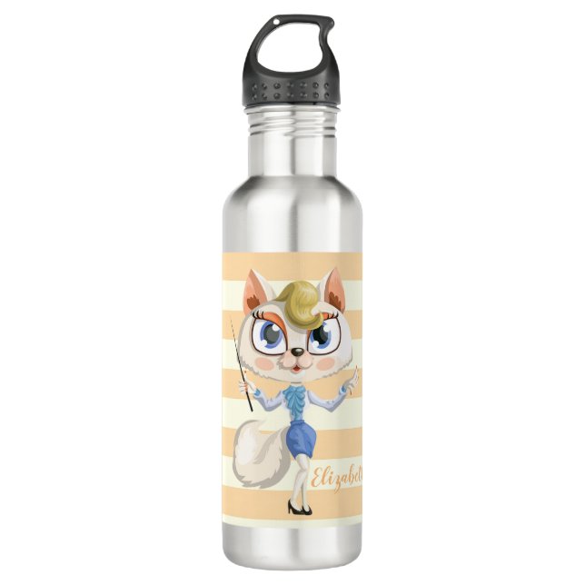 Botella De Agua Gato caprichoso adorable en rayas personalizadas (Anverso)