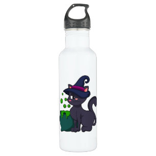 Botella De Agua Gato como bruja con Cauldron