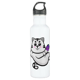 Botella De Agua Gato como culturista con dumbbell