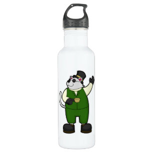 Botella De Agua Gato como Groom con café y Gorra