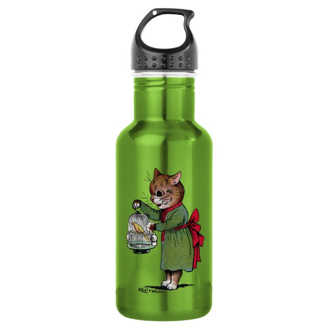 Botella De Agua Gato con jaula de pájaro, Louis Wain (Anverso)