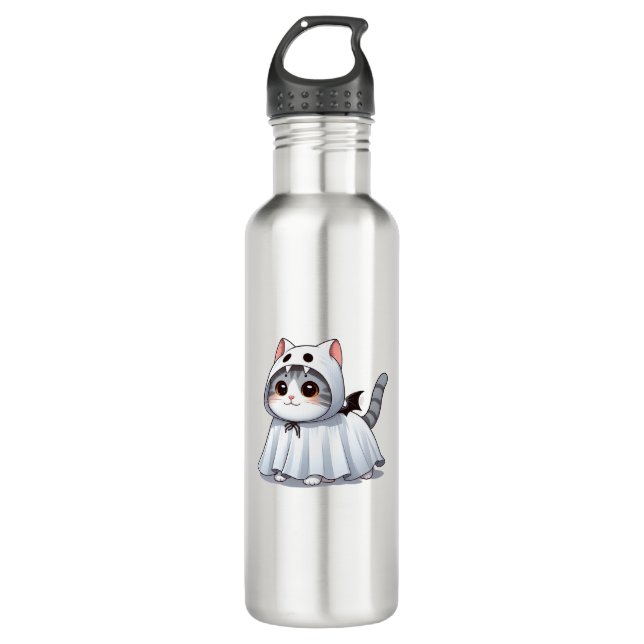 Botella De Agua Gato con traje fantasma para Halloween (Anverso)
