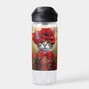 Botella De Agua Gato con un vestido hecho de amapola