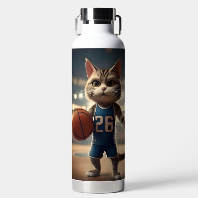Botella De Agua Gato de baloncesto, (Delantero)
