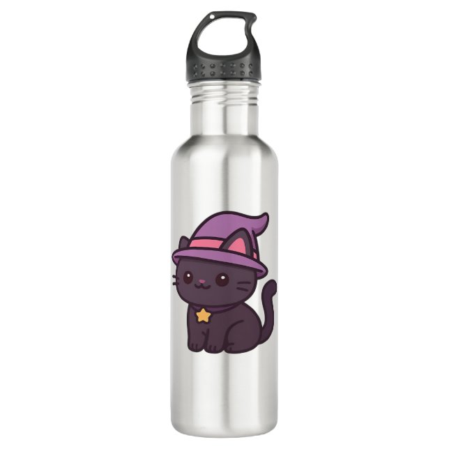 Botella De Agua Gato de bruja Kawaii en camiseta clásica de Gorra  (Anverso)
