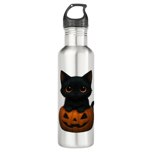 Botella De Agua Gato de calabaza - Pequeña y espeluznante camiseta (Anverso)
