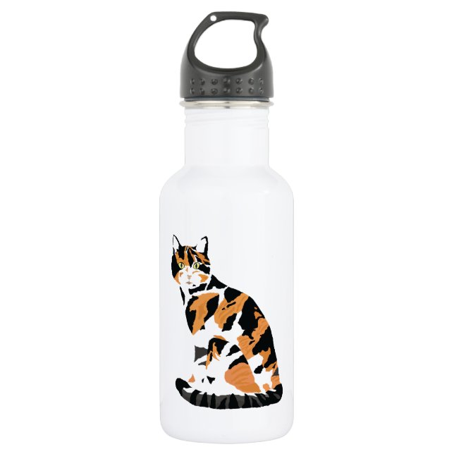 Botella De Agua Gato de Calico sentado (Anverso)