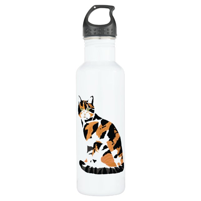 Botella De Agua Gato de Calico sentado (Anverso)