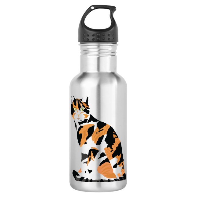 Botella De Agua Gato de Calico sentado (Anverso)
