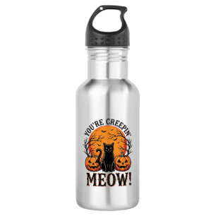 Botella De Agua Gato de Halloween Antiguo Meow Grabado Creepin_1