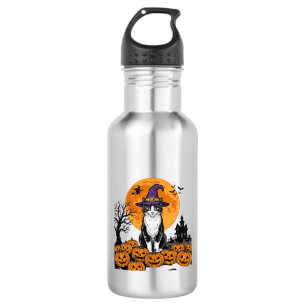 Botella De Agua Gato de Halloween Bruja Calabaza Vintage Espeluzna