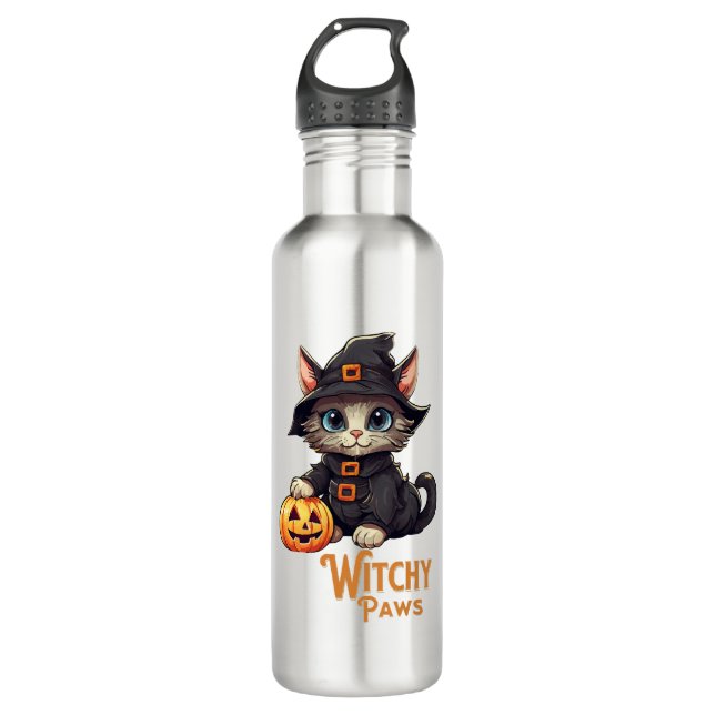 Botella De Agua Gato de Halloween Patas de Bruja (Anverso)