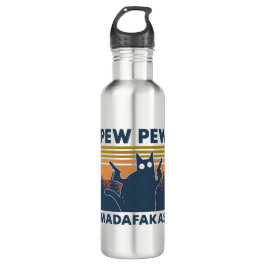 Botella De Agua Gato de la cosecha Pew Pew Madafakas