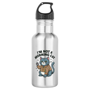 Botella De Agua Gato de la mañana Grabado Vintage Camiseta de gato