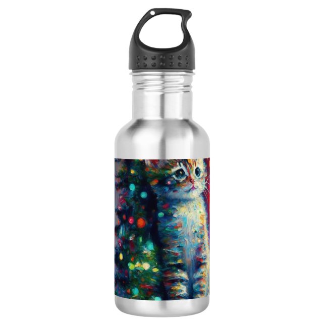Botella De Agua Gato de Navidad Adorable  (Anverso)