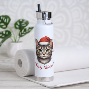 Botella De Agua Gato de Navidad Lindo Personalizado con Sombrero d