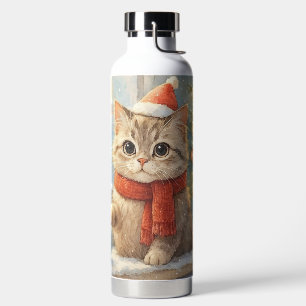 Botella De Agua Gato de Navidad lindo y caprichoso