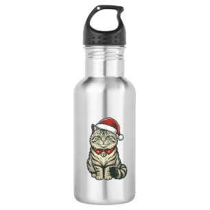 Botella De Agua Gato de Navidad Sombrero de Santa Diseño de Grabad