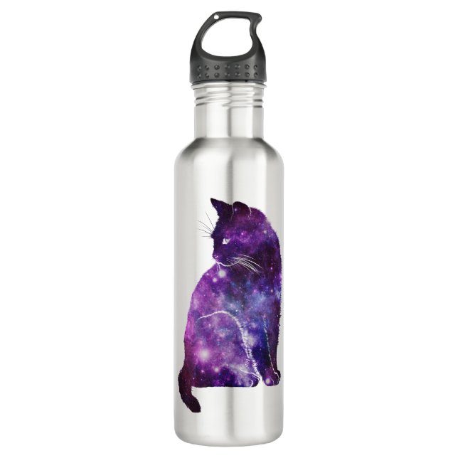 Botella De Agua Gato de nebulosa del espacio púrpura (Anverso)