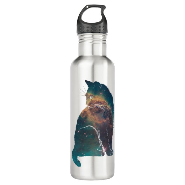 Botella De Agua Gato de nebulosa espacial (Anverso)