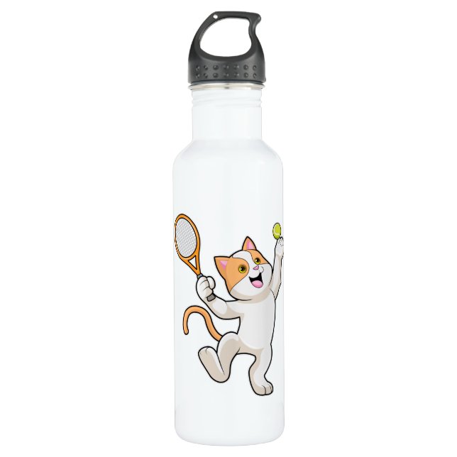 Botella De Agua Gato de tenis con raqueta de tenis (Anverso)