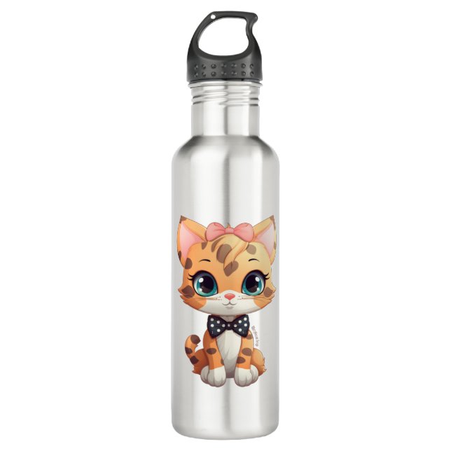 Botella De Agua Gato de tigre de Naranja adorable (Anverso)