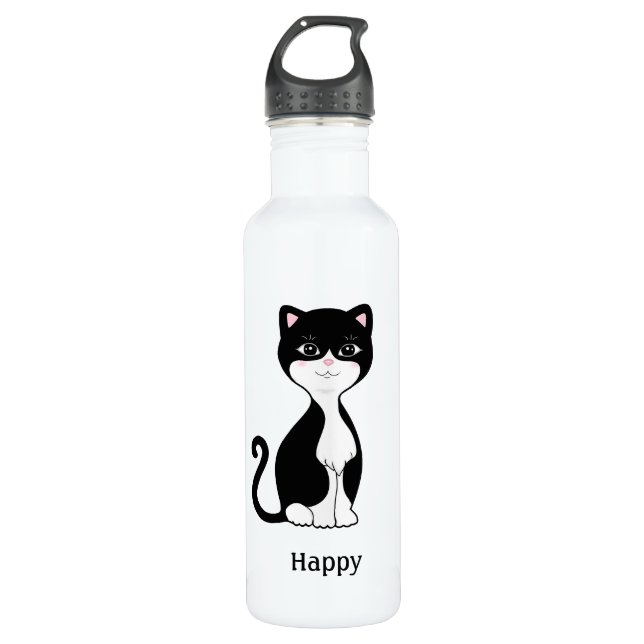 Botella De Agua Gato de Tuxedo Feliz (Anverso)