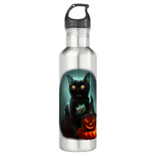 Botella De Agua Gato de vampiros y mago calabaza Halloween Surreal