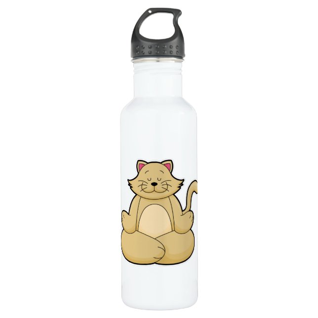 Botella De Agua Gato en ejercicio de Estiramiento de Yoga en piern (Anverso)