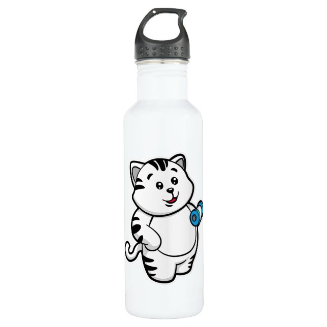 Botella De Agua Gato en el entrenamiento de Biceps con Dumbbell (Anverso)