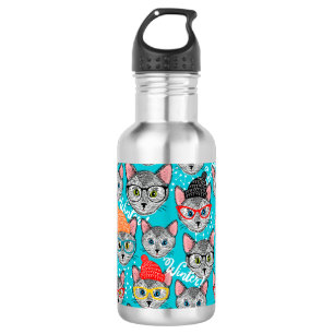 Botella De Agua Gato en el gorra