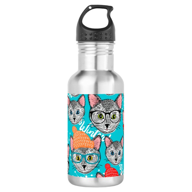 Botella De Agua Gato en el gorra (Anverso)