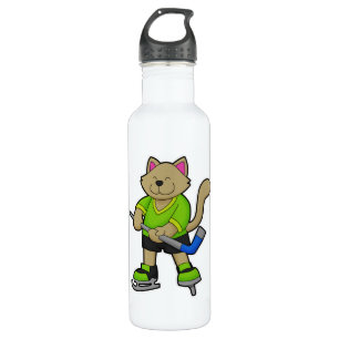 Botella De Agua Gato en hockey sobre hielo con bastón de hockey so