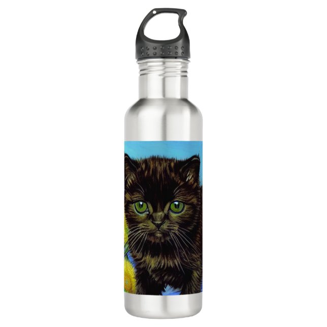 Botella De Agua Gato estilo Van Gogh con girasoles (Anverso)