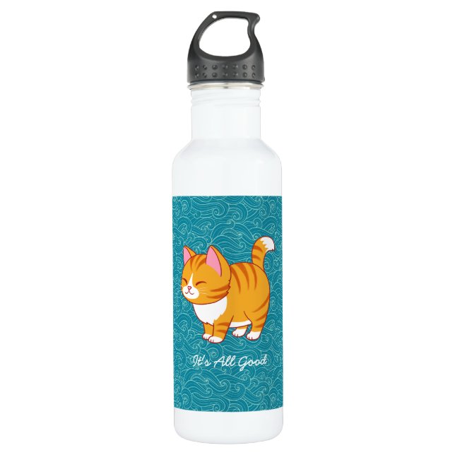 Botella De Agua Gato feliz personalizado (Anverso)
