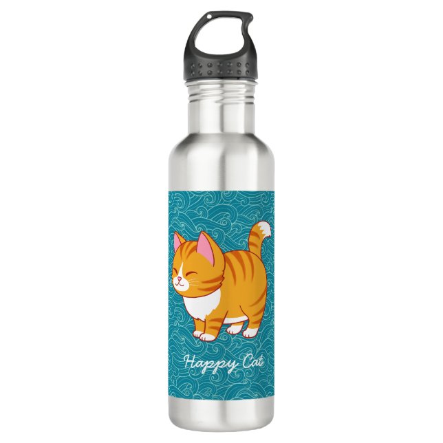 Botella De Agua Gato feliz personalizado (Anverso)