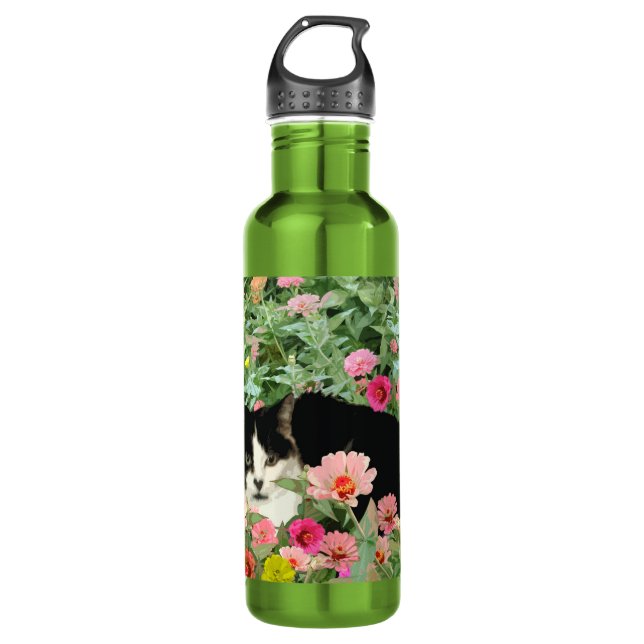 Botella De Agua Gato floral (Anverso)
