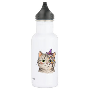 Botella De Agua Gato Gris Tabby Lindo de Halloween Pintura Facial