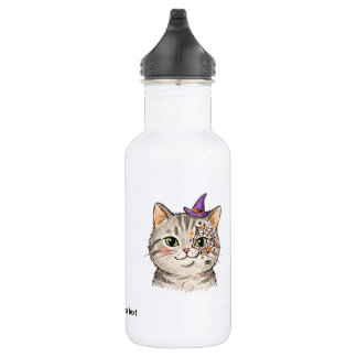 Botella De Agua Gato Gris Tabby Lindo de Halloween Pintura Facial